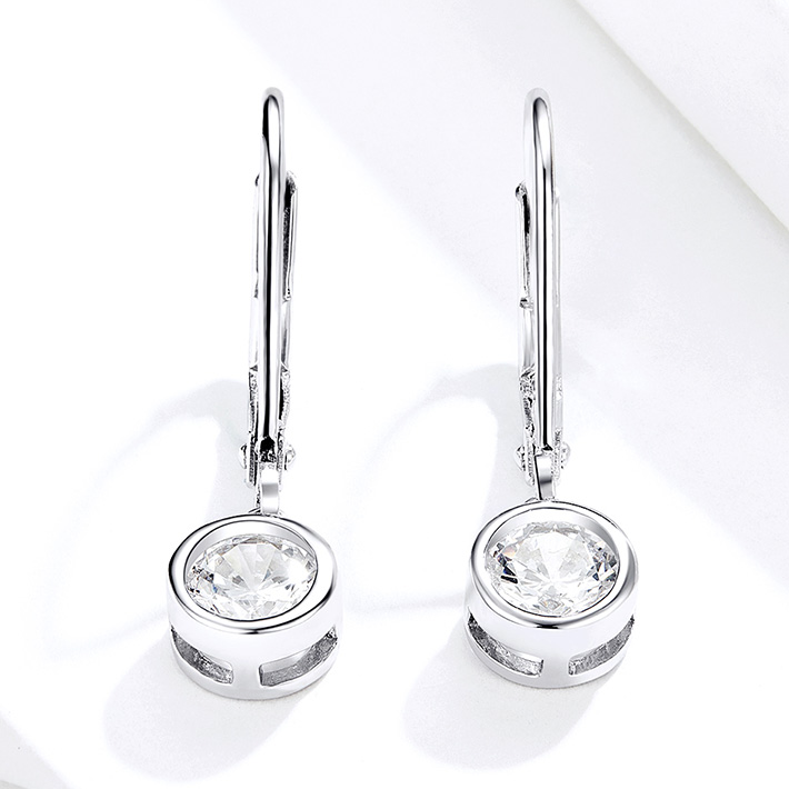 Boucles d’Oreilles Pendentif Point Lumineux en argent 925 plaqué or blanc avec zircons blancs - Photo 5