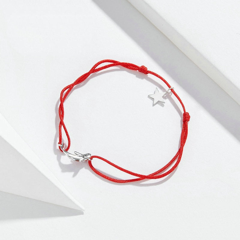 Bracelet Carpe Koï style marin en corde rouge ajustable avec carpe Koï et étoile en argent 925 émaillé rouge - Photo 4