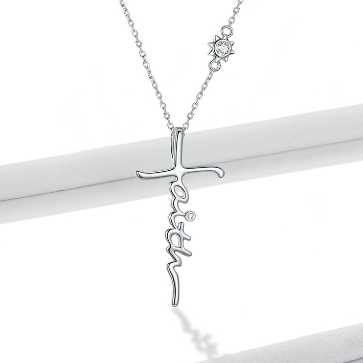Collier Croix en argent 925 plaqué or blanc ajustable avec zircons blancs - Photo 3