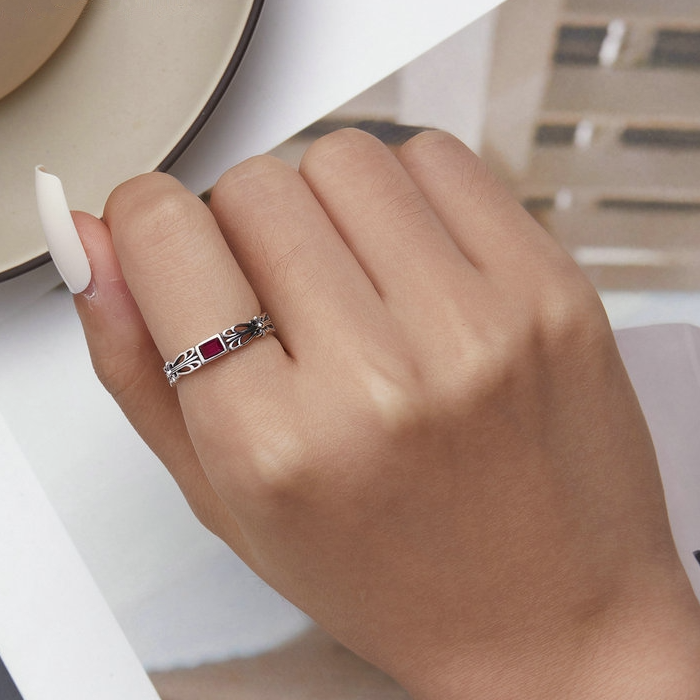 Bague Pierre Rose en argent 925 plaqué or blanc ajustable avec zircon rose - Photo 5