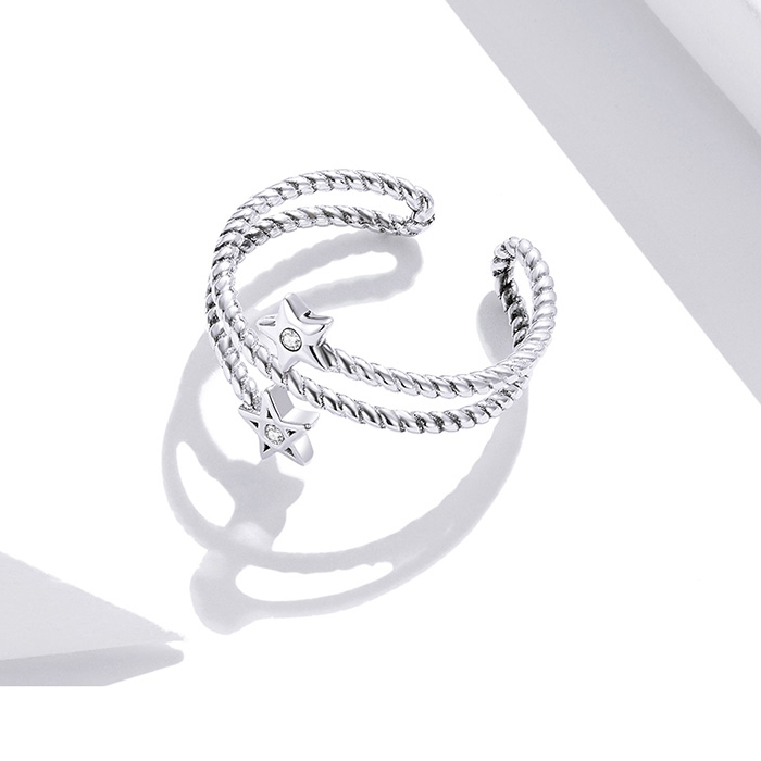 Bague Étoiles en argent 925 plaqué or blanc ajustable avec zircons blancs - Photo 5