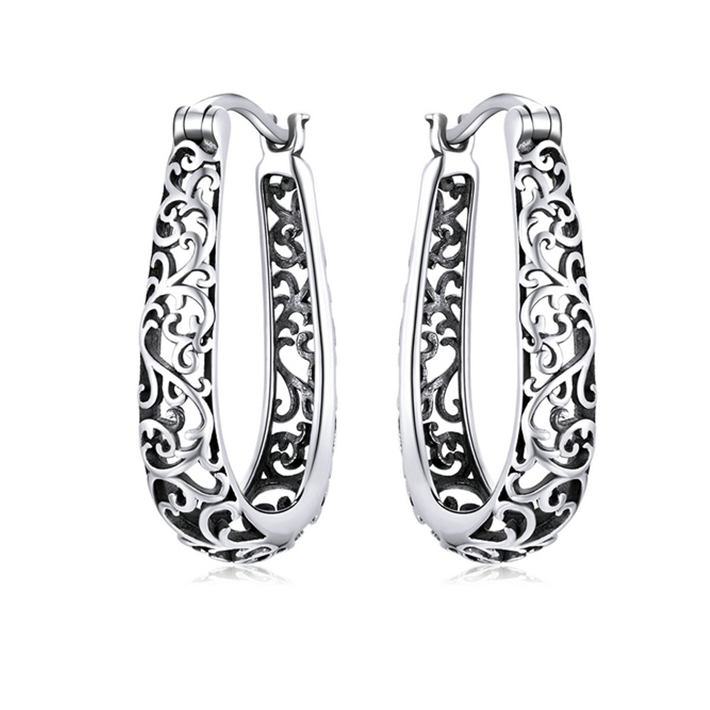 Boucles d’Oreilles Créoles Ancienne en argent 925 plaqué or blanc
