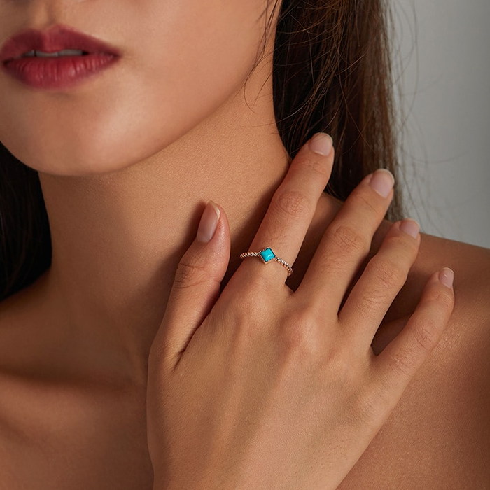 Bague Vintage avec Turquoise en argent 925 plaqué or blanc ajustable - Photo 2