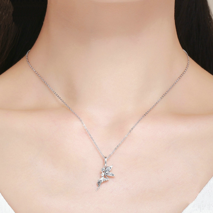 Collier Fée en argent 925 plaqué or blanc ajustable avec zircons blancs - Photo 2