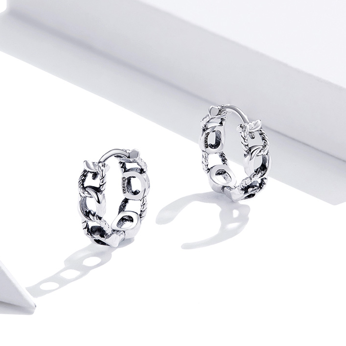 Boucles d’Oreilles Créoles Chaîne en argent 925 plaqué or blanc - Photo 5