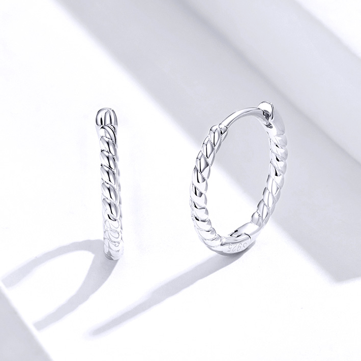 Boucles d’Oreilles Créoles Tressées en argent 925 plaqué or blanc - Photo 4