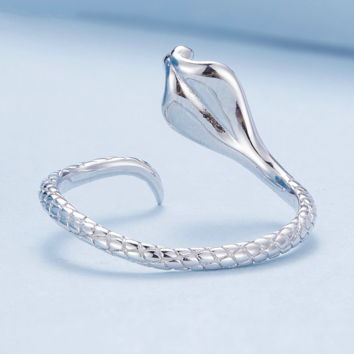 Bague Serpent Cobra Royal Argent Sterling 925 plaqué or blanc – ajustable - Photo 4