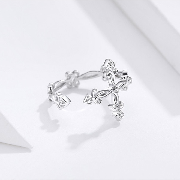 Bague Croix Ancienne en argent 925 plaqué or blanc ajustable avec zircons blancs - Photo 5