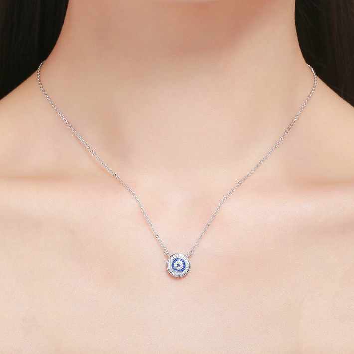 Collier Oeil d’Allah chaîne avec pendentif en Argent Sterling 925 plaqué or blanc avec zircons blancs et fermoir ajustable - Photo 2