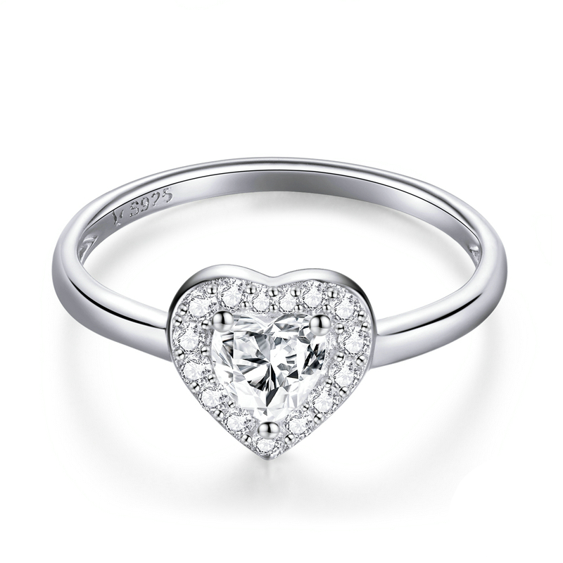 Bague Coeur en argent 925 plaqué or blanc avec zircons blancs