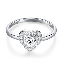 Bague Coeur en argent 925 plaqué or blanc avec zircons blancs
