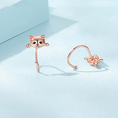 Boucles d’Oreilles Chat Argent Sterling 925 plaqué or rose - Photo 3