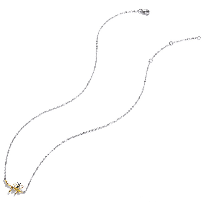 Collier Abeille avec Miel Argent Sterling 925 plaqué or blanc et jaune avec détails émaillés - Photo 5