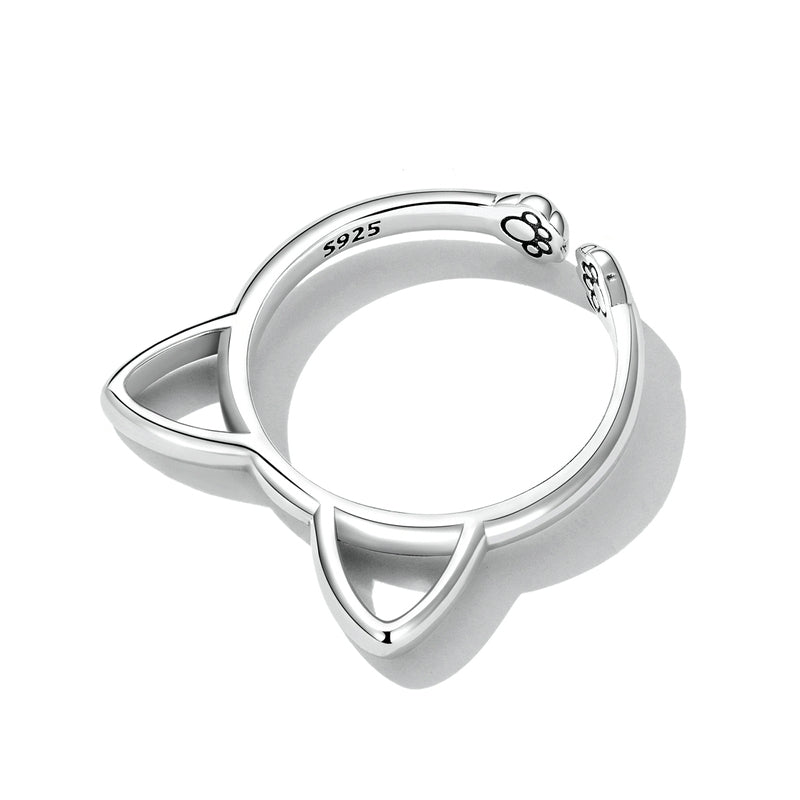 Bague Oreilles de Chat en argent 925 plaqué or blanc ajustable - Photo 3