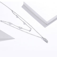 Collier Double avec Plume en argent 925 plaqué or blanc ajustable avec zircons blancs et perles - Photo 4