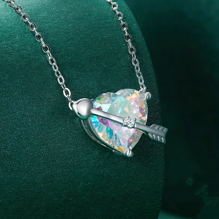 Collier Coeur avec Flèche en argent 925 plaqué or blanc ajustable - Photo 3