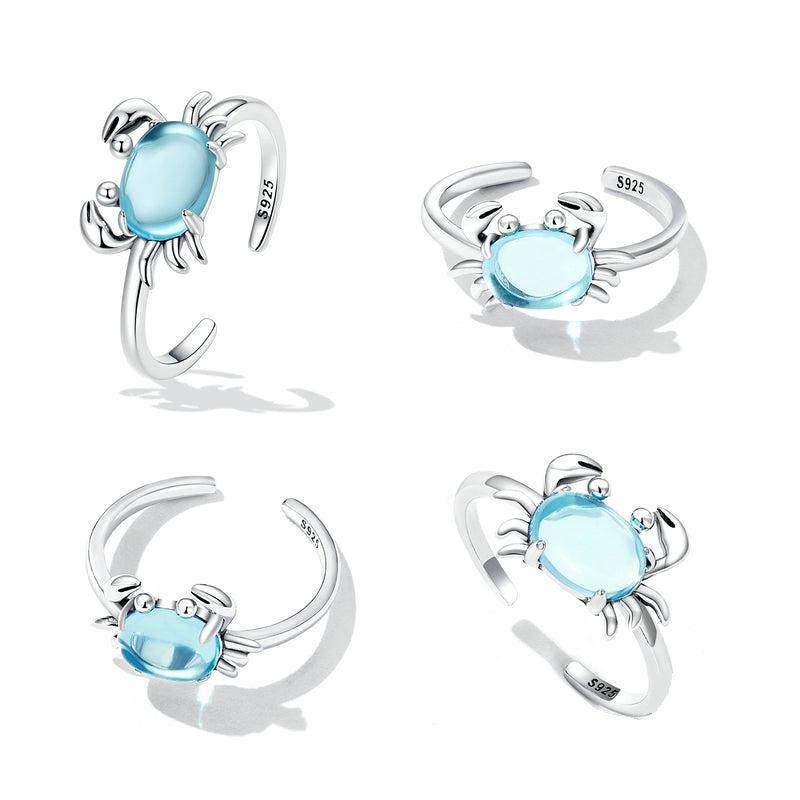 Bague Crabe en argent 925 plaqué or blanc ajustable avec pierre de lune - Photo 3