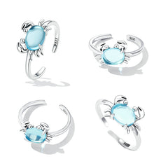 Bague Crabe en argent 925 plaqué or blanc ajustable avec pierre de lune - Photo 3