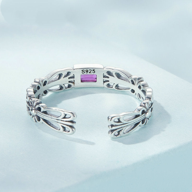 Bague Pierre Rose en argent 925 plaqué or blanc ajustable avec zircon rose - Photo 4