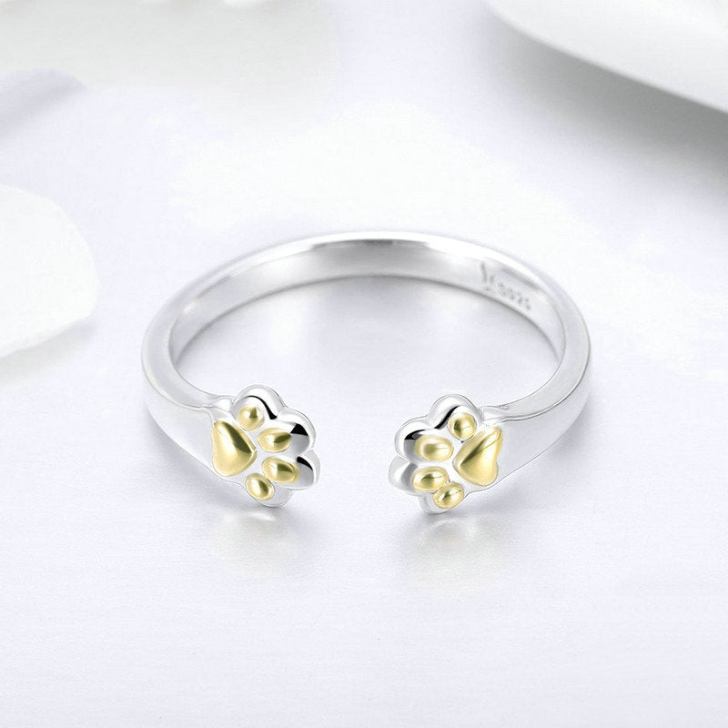 Bague Pattes de Chat en argent 925 plaqué or blanc ajustable - Photo 5