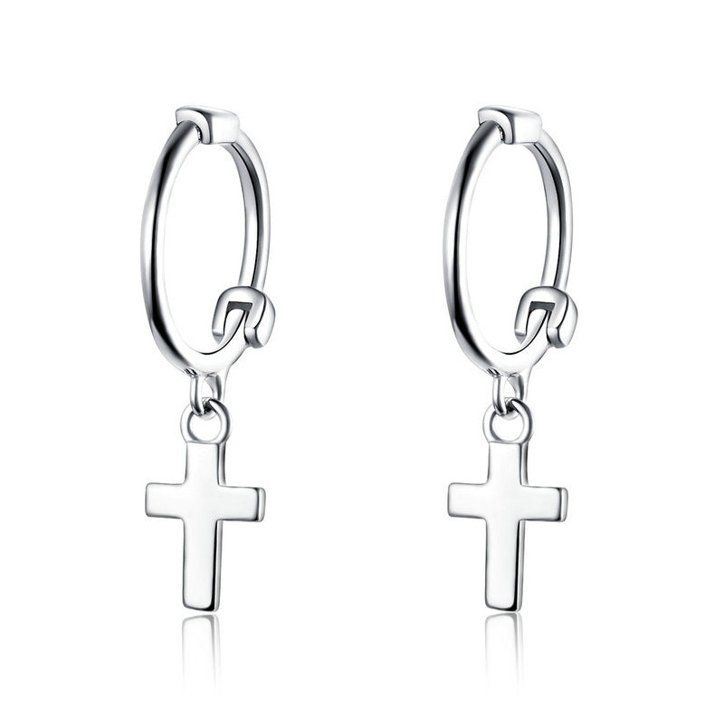 Boucles d'Oreilles Créoles Pendentif Croix