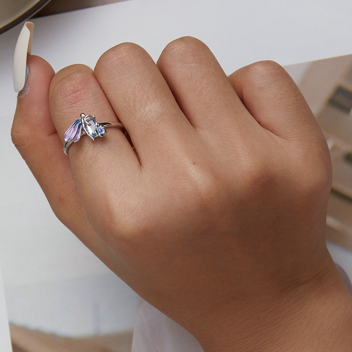 Bague Libellule en argent 925 plaqué or blanc ajustable émaillé à la main - Photo 2