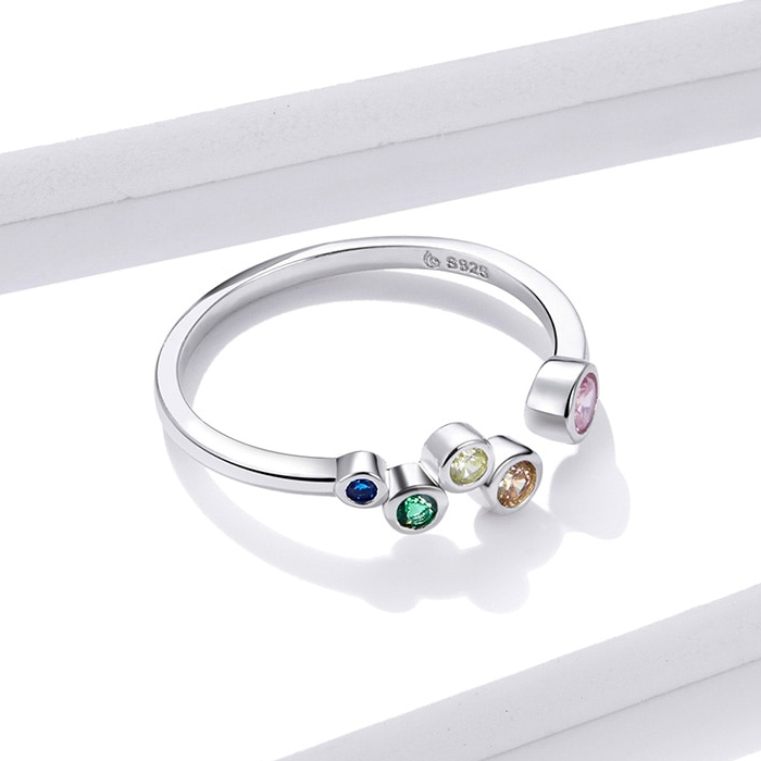 Bague Petites Bulles Colorées en argent 925 plaqué or blanc ajustable avec zircons colorés - Photo 5