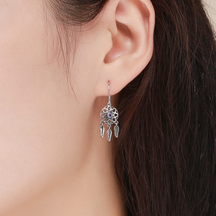 Boucles d’Oreilles Attrape-Rêves Puces en Argent Sterling 925 plaqué or blanc - Photo 3