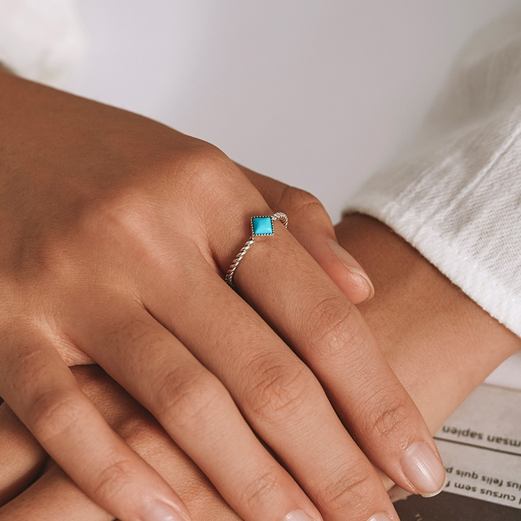 Bague Vintage avec Turquoise en argent 925 plaqué or blanc ajustable - Photo 6