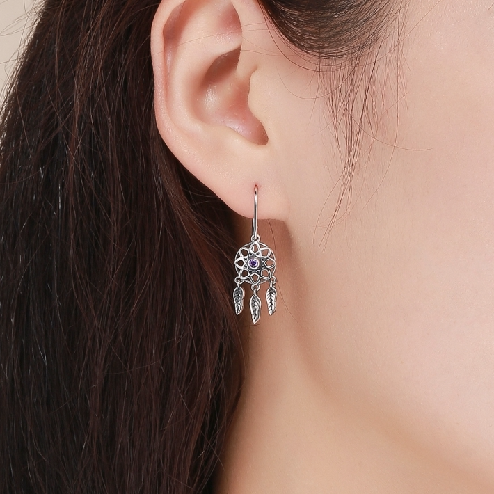 Boucles d’Oreilles Attrape-Rêves Puces en Argent Sterling 925 plaqué or blanc - Photo 2