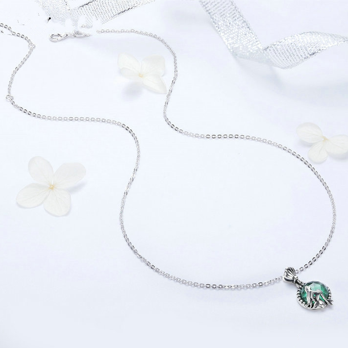 Collier Sirène Argent Sterling 925 plaqué or blanc avec cristal vert d’eau - Photo 5