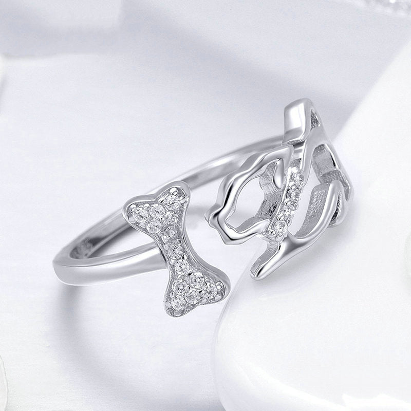 Bague Chien en argent 925 plaqué or blanc ajustable avec zircons blancs - Photo 4