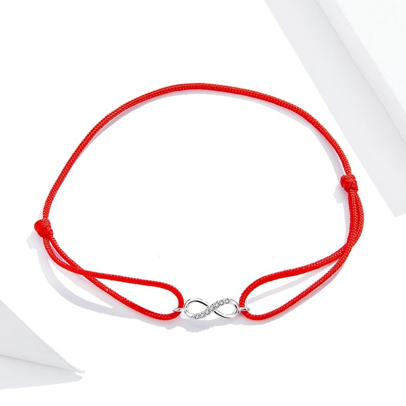 Bracelet Infini style marin en corde rouge ajustable avec infini en argent 925 plaqué or blanc - Photo 3