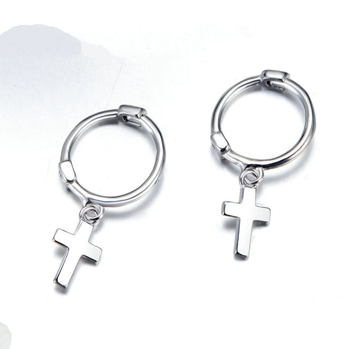 Boucles d'Oreilles Créoles Pendentif Croix - Image 3