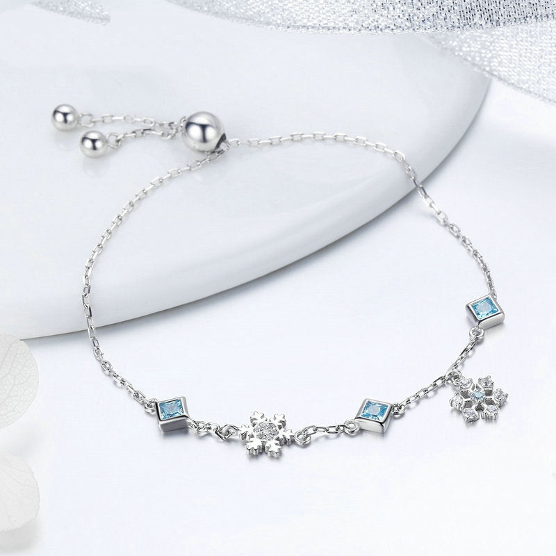 Bracelet Cristaux de Glace en argent 925 plaqué or blanc ajustable avec zircons blancs et bleus - Photo 5