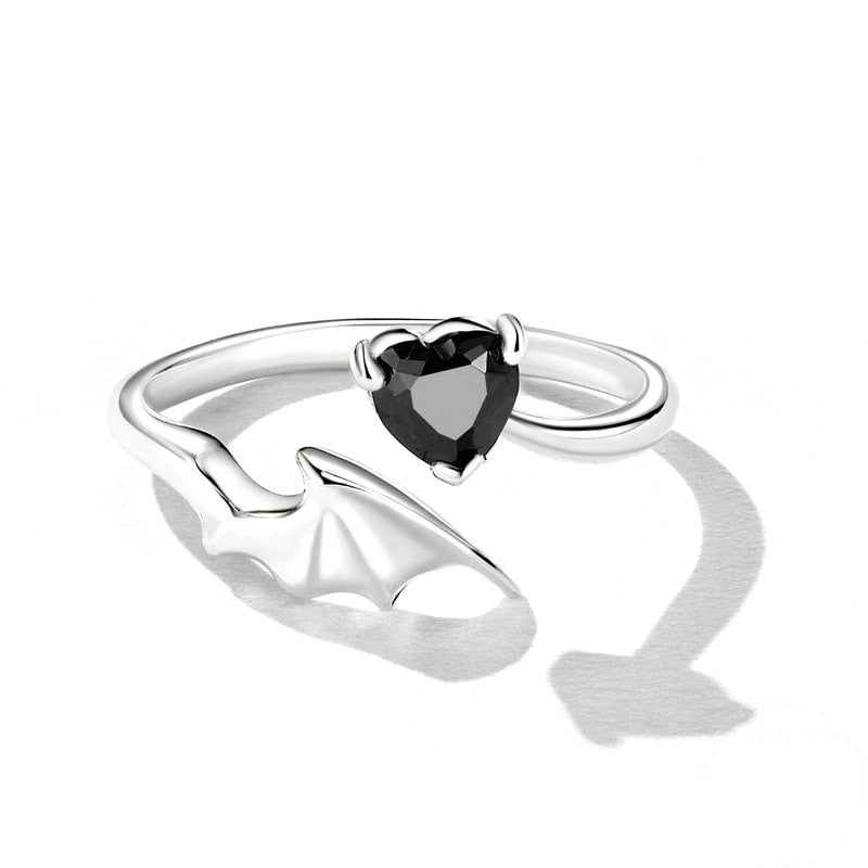 Bague Coeur Noir en argent 925 plaqué or blanc ajustable avec zircon noir - Photo 3