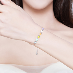 Bracelet Coeurs Colorés en argent 925 plaqué or blanc ajustable avec coeurs émaillés multicolores - Photo 2