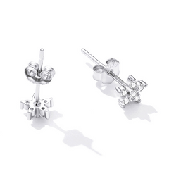 Boucles d’Oreilles Fleurs Brillantes Puces en Argent Sterling 925 plaqué or blanc avec zircons blancs - Photo 3