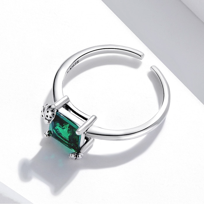Bague Coccinelle en argent 925 plaqué or blanc ajustable avec zircon vert - Photo 4
