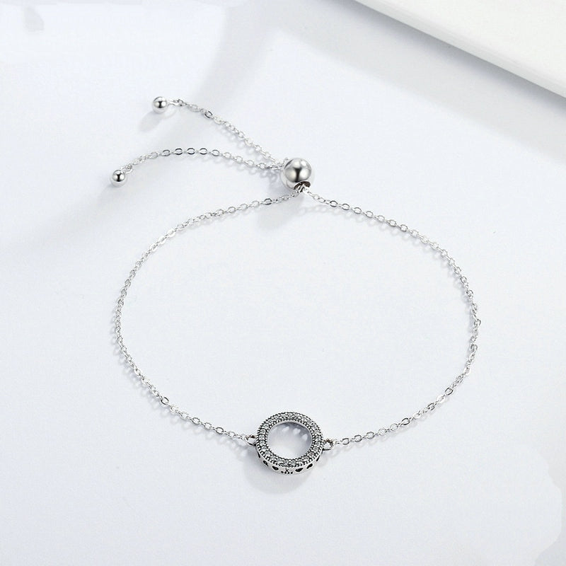 Bracelet Cercle Lumineux en argent 925 plaqué or blanc ajustable avec zircons blancs - Photo 3