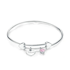 Bracelet Coeurs jonc en argent 925 plaqué or blanc