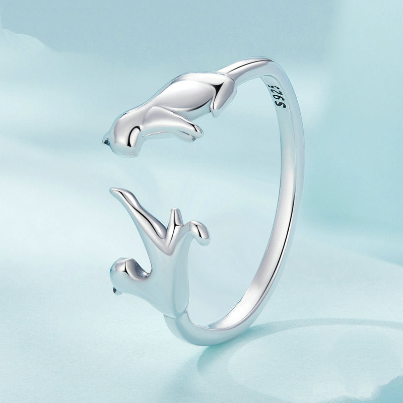 Bague Chats en argent 925 plaqué or blanc ajustable - Photo 3