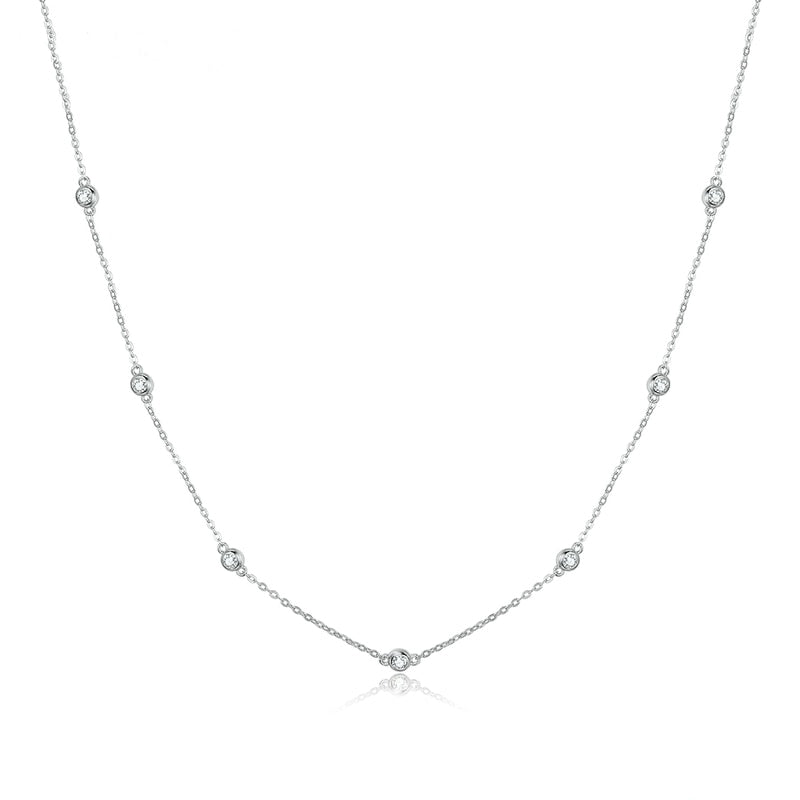 Collier Points Lumineux en argent 925 plaqué or blanc ajustable avec zircons blancs