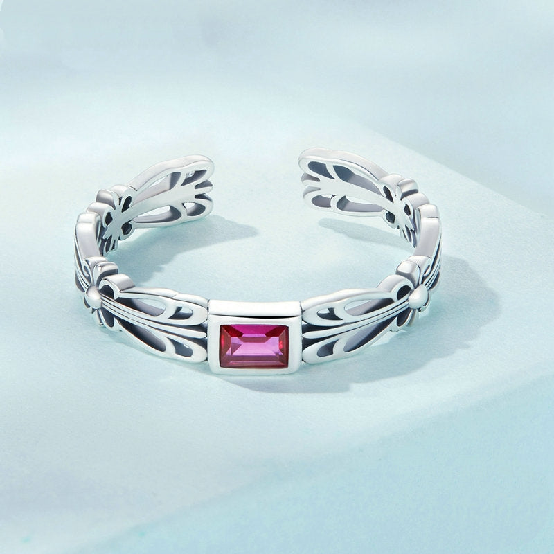 Bague Pierre Rose en argent 925 plaqué or blanc ajustable avec zircon rose - Photo 3