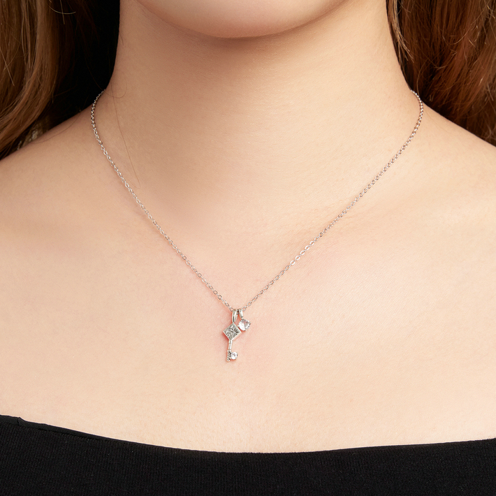 Collier Clé en argent 925 plaqué or blanc ajustable avec zircons blancs - Photo 2