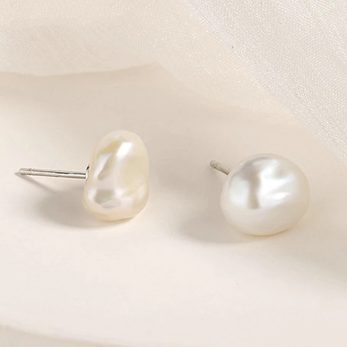 Boucles d’Oreilles Perles Baroques Puces en Argent Sterling 925 plaqué or blanc - Photo 4