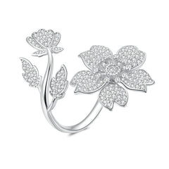 Bague Fleurs de Cerisier en argent 925 plaqué or blanc ajustable avec zircons blancs