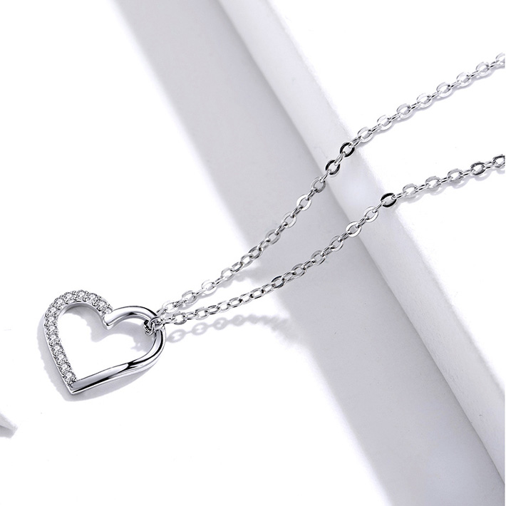 Collier Coeur en argent 925 plaqué or blanc ajustable avec zircons blancs - Photo 3