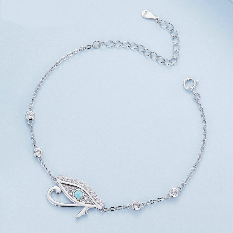 Bracelet Oeil d’Horus Argent Sterling 925 plaqué or blanc avec zircons et opale avec fermoir ajustable - Photo 4
