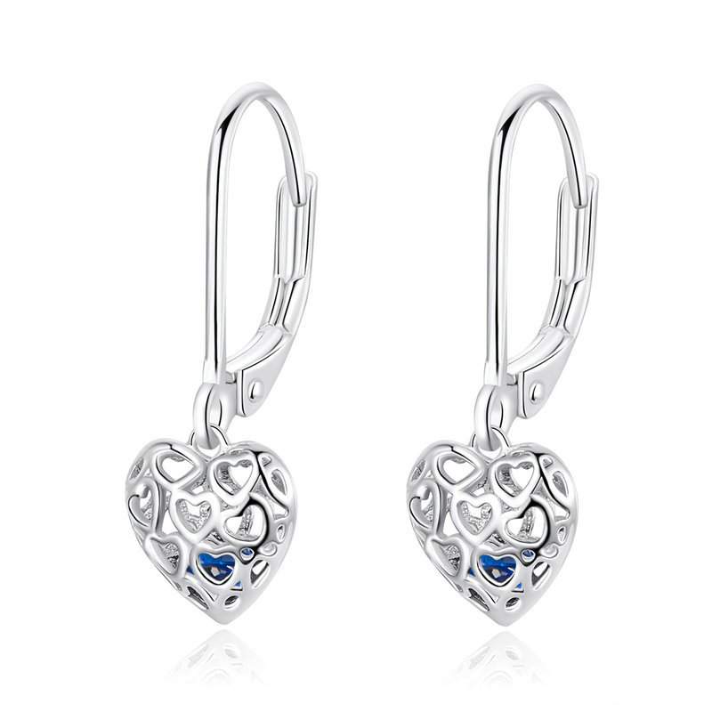 Boucles d’Oreilles Pendentif Coeurs en argent 925 plaqué or blanc